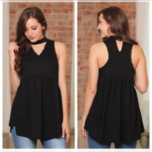 🆕 Black Choker Lace Trim Babydoll Tunic